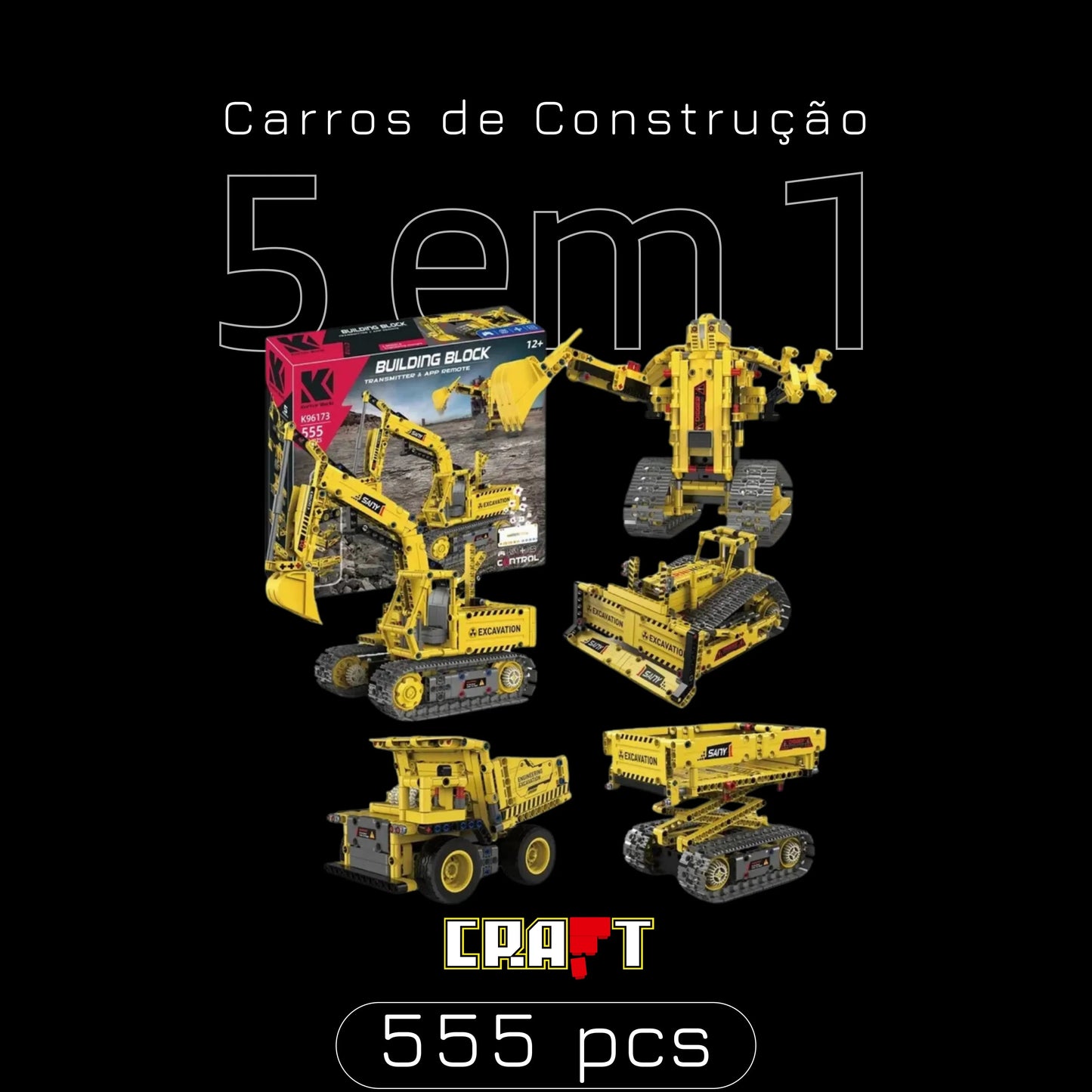 5 Motorized Construction Vehicles in 1 (555 pieces)