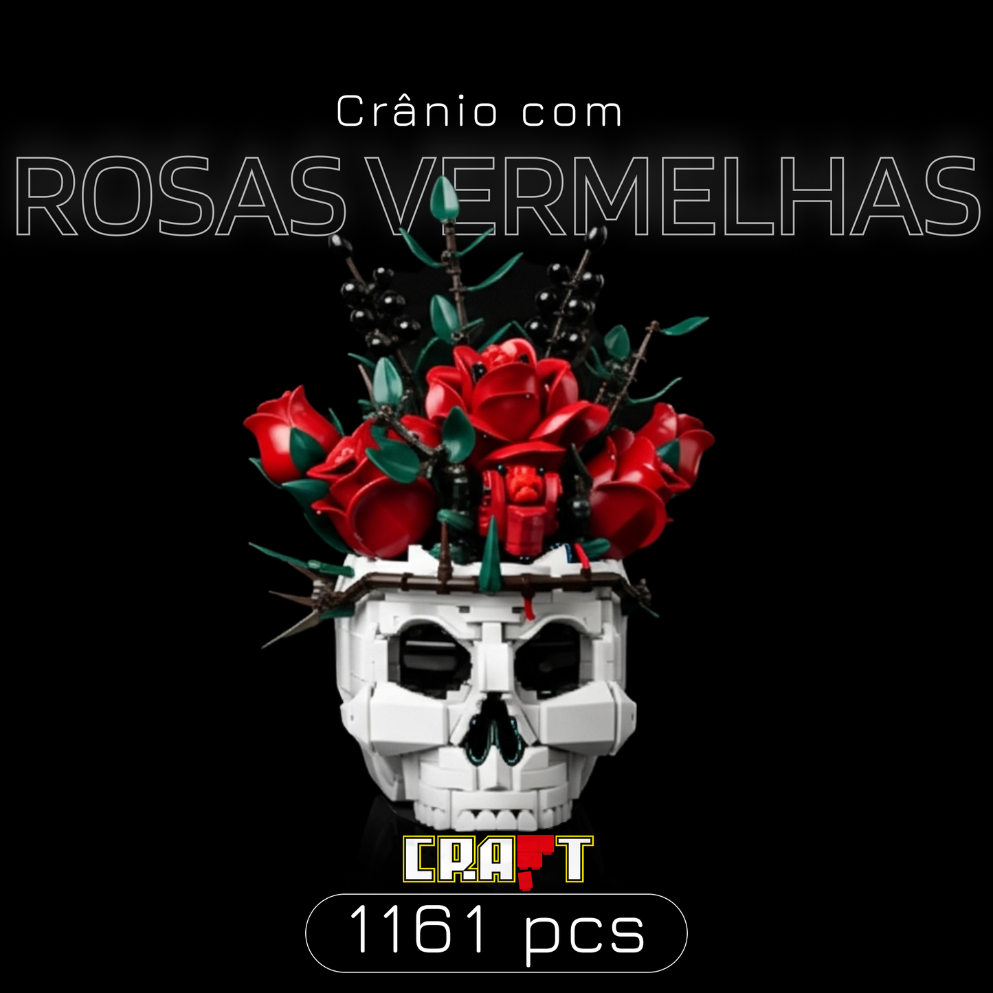 Skull with Red Roses (1161 pieces)