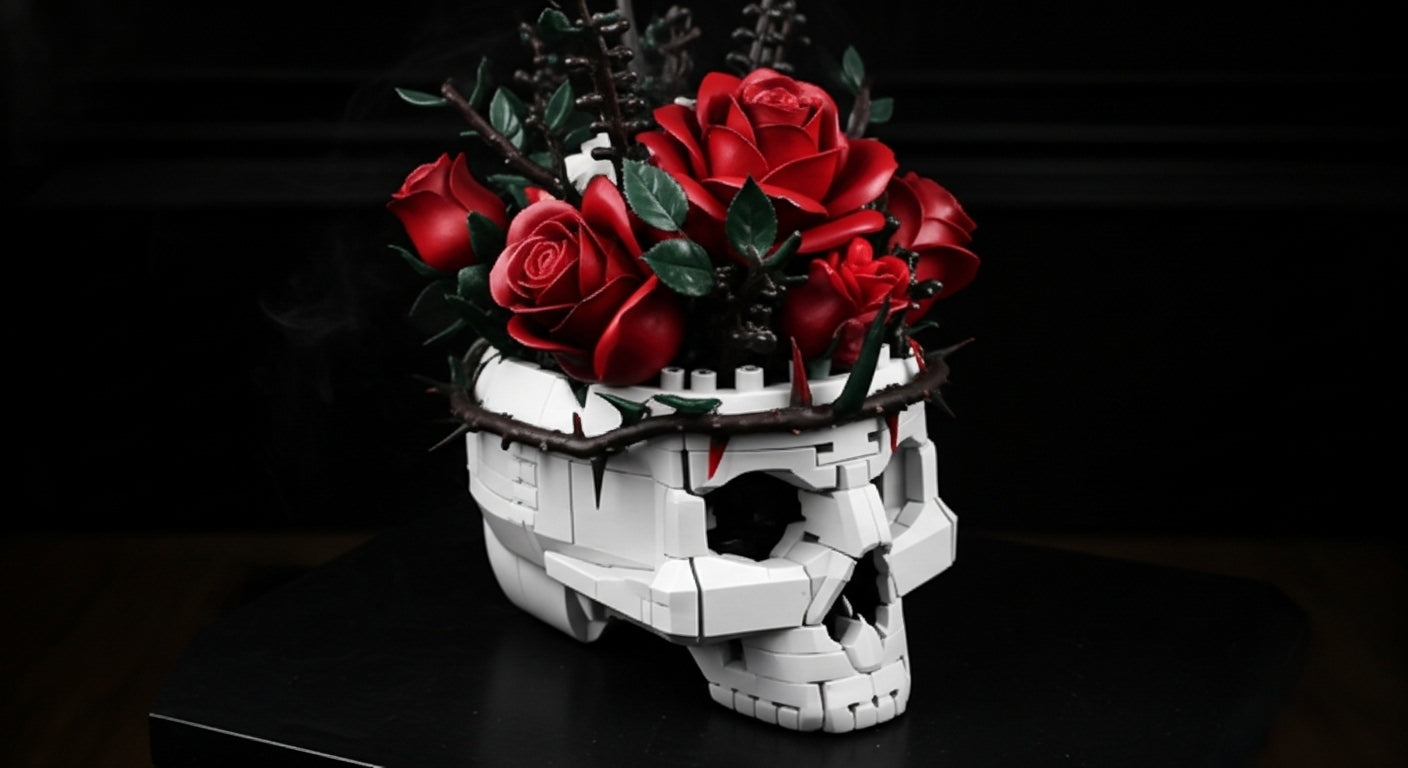Skull with Red Roses (1161 pieces)