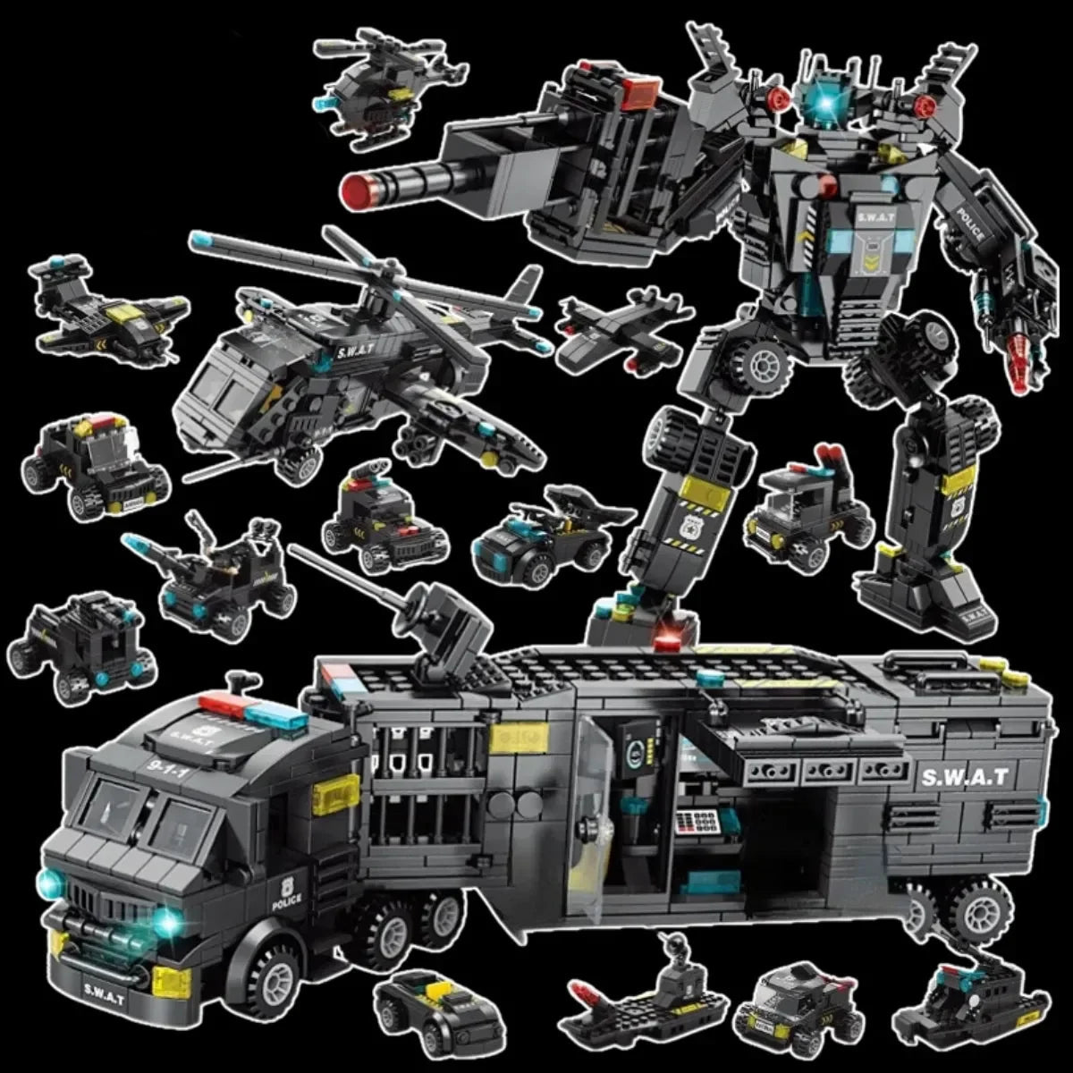 Helicopter, Transformers, and Truck (51 Toys in 3)