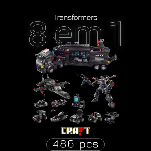 Transformers, Helicopter, and Truck - 8 Toys in 1 (486 pieces)